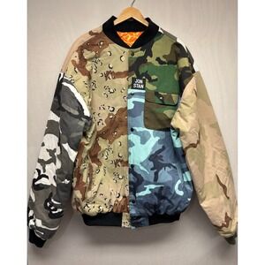 Jon Stan Jacket Mens Multicolor Mix Camouflage Snap Quilted Lined NWOT Military